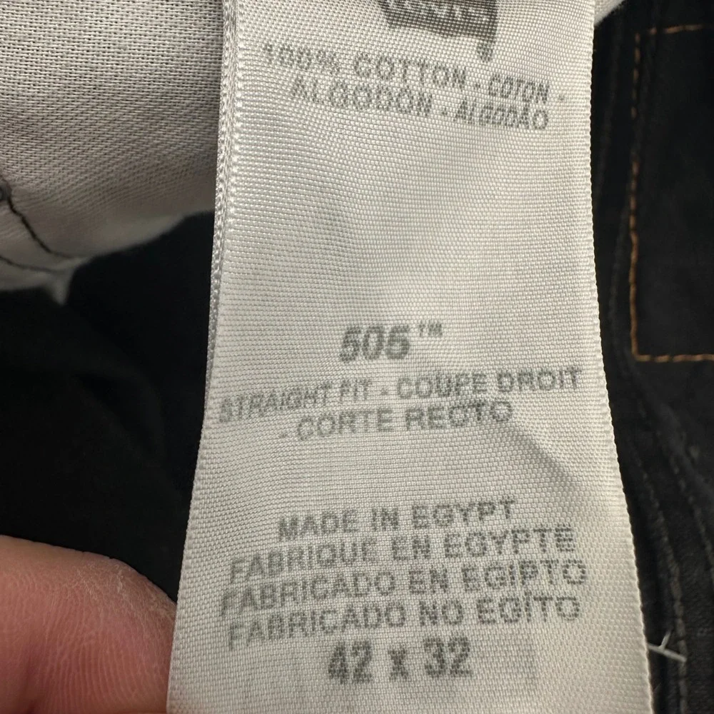 Levis 505 Mens Straight Fit Black Denim Jeans 42x32 Cotton 505-0260